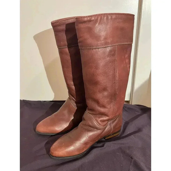 Vintage eddie bauer fleece lined tall leather boots, size 8 - Picture 1 of 5